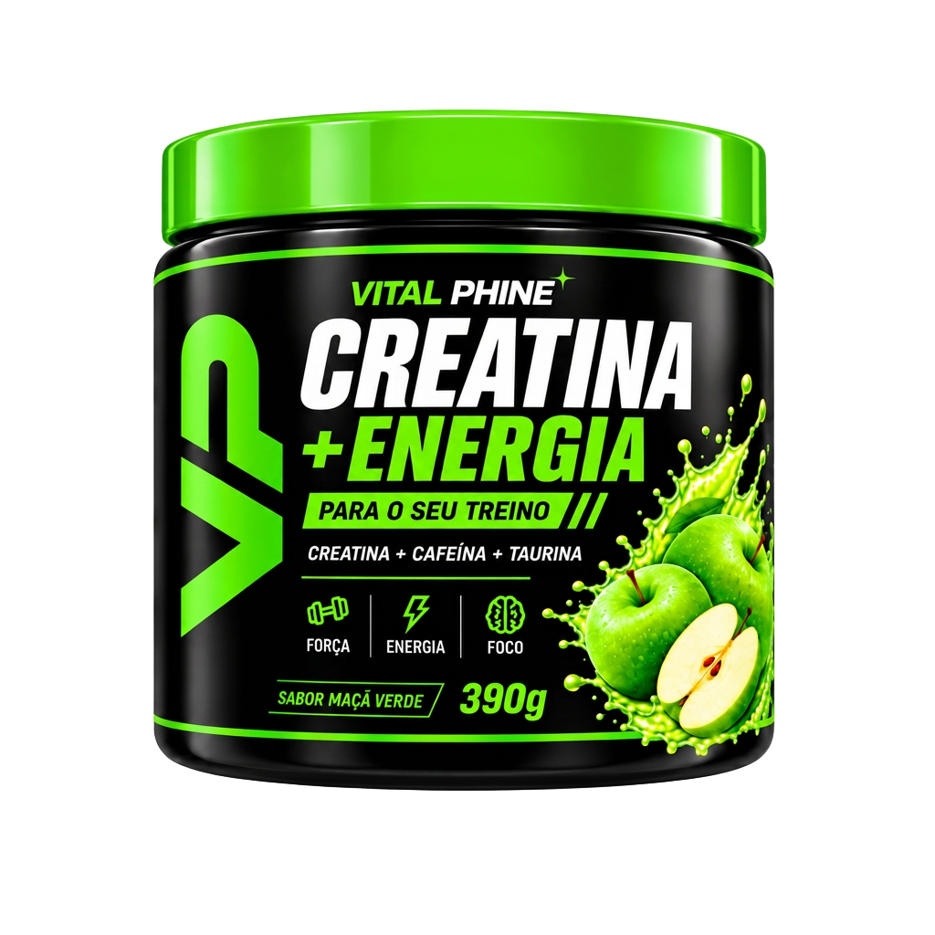 Pote de creatina monohidratada Vital Phine sabor maçã verde 300g
